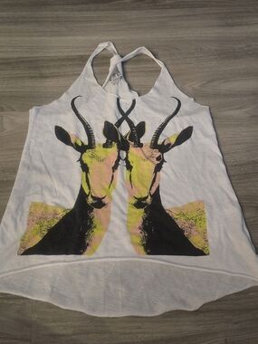Volcom White Racerback Tank with Neon Antelope Graphic